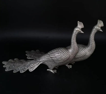China White copper peacock crafts statue A pair