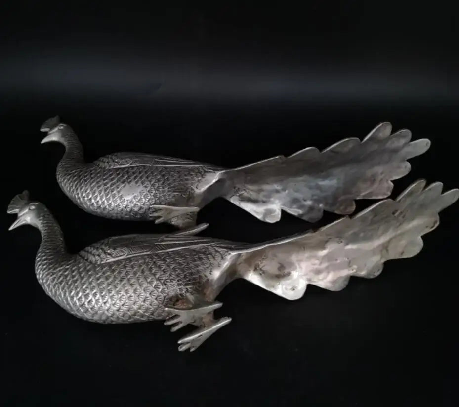 China White copper peacock crafts statue A pair