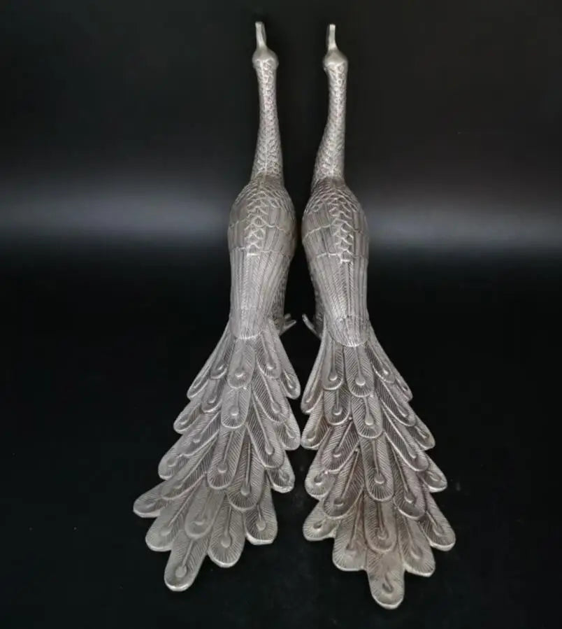 China White copper peacock crafts statue A pair