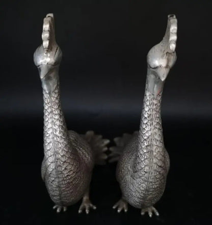 China White copper peacock crafts statue A pair