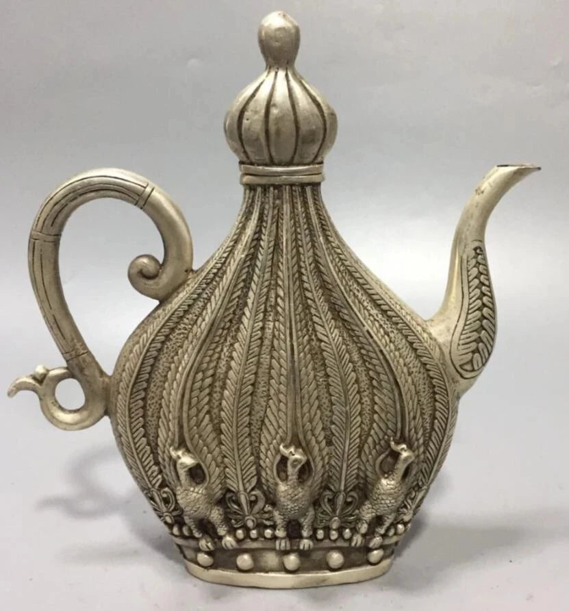 China White copper peacock teapot crafts statue