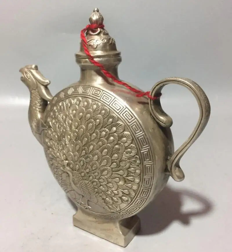 China White copper peacock teapot crafts statue