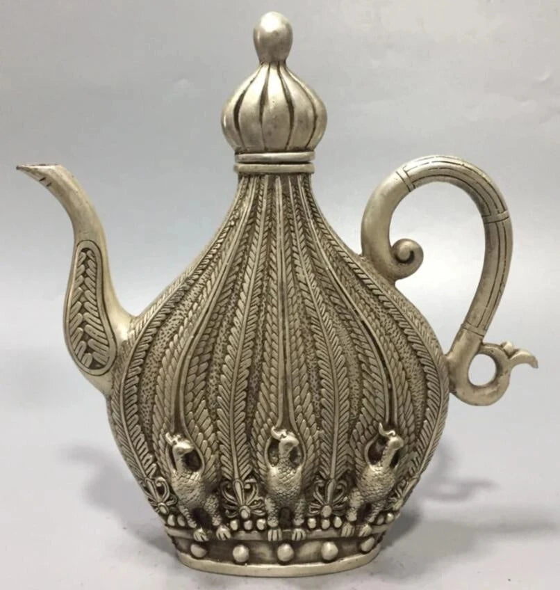 China White copper peacock teapot crafts statue