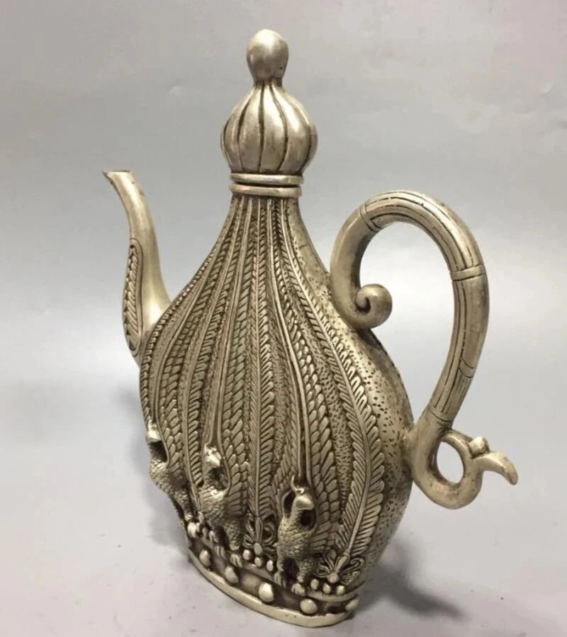 China White copper peacock teapot crafts statue