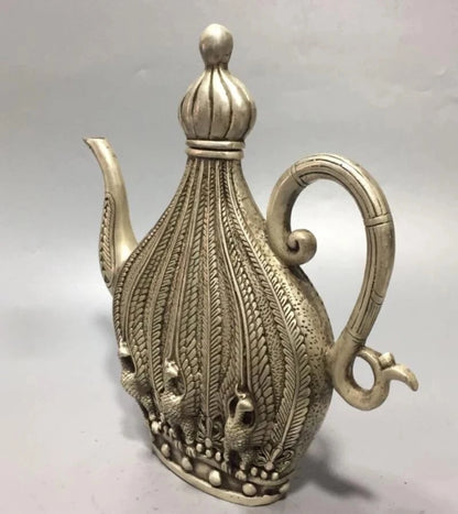 China White copper peacock teapot crafts statue