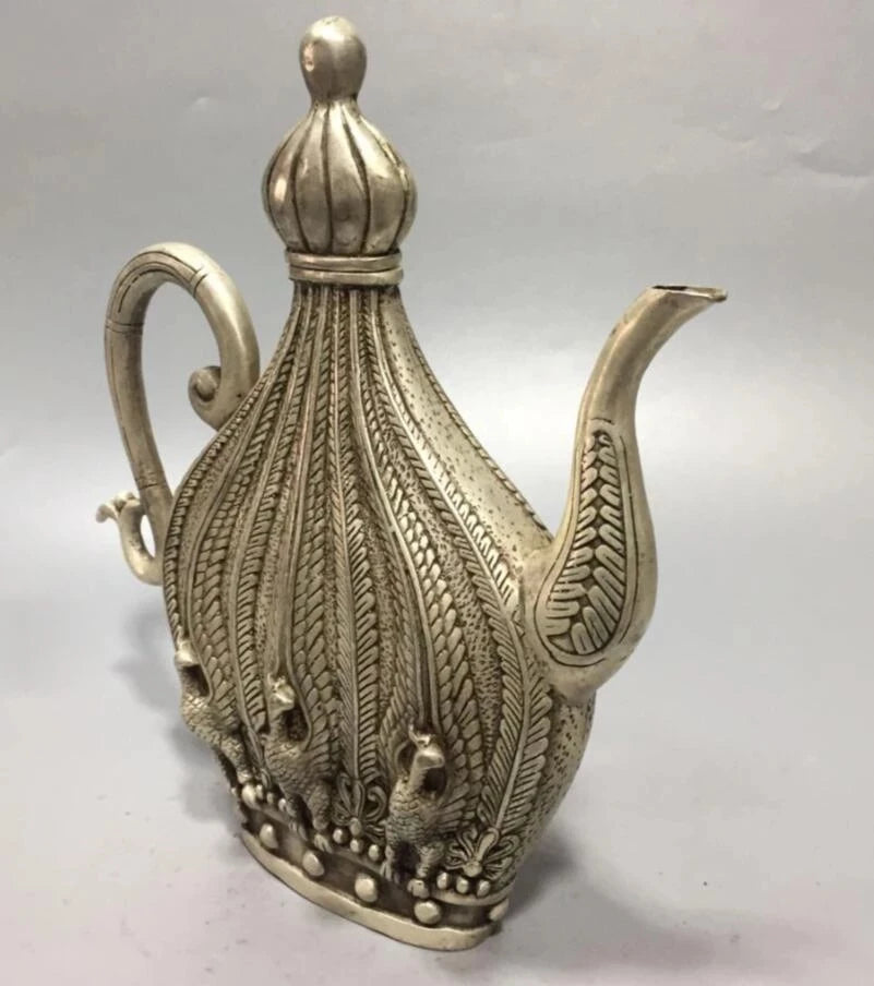 China White copper peacock teapot crafts statue