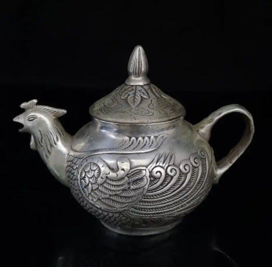 China White copper phoenix head teapot crafts statue