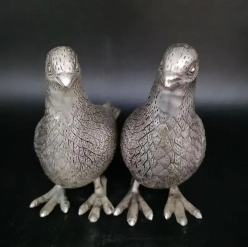China White copper pigeon crafts statue A pair