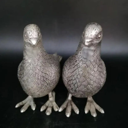 China White copper pigeon crafts statue A pair