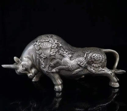 China White copper recruit Wealth cow crafts statue