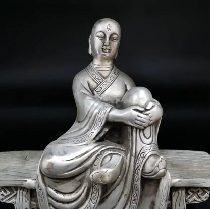 China White copper sit Bench Buddha crafts statue