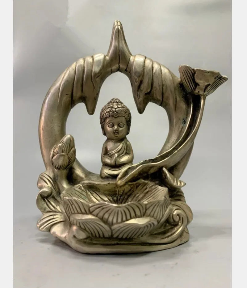 China White copper small Tathagata Buddha Backflow Incense burner crafts statue