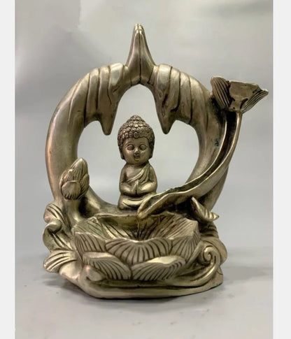 China White copper small Tathagata Buddha Backflow Incense burner crafts statue