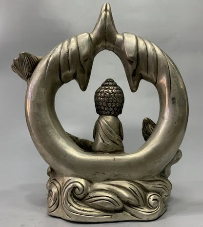 China White copper small Tathagata Buddha Backflow Incense burner crafts statue