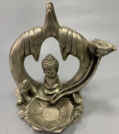 China White copper small Tathagata Buddha Backflow Incense burner crafts statue