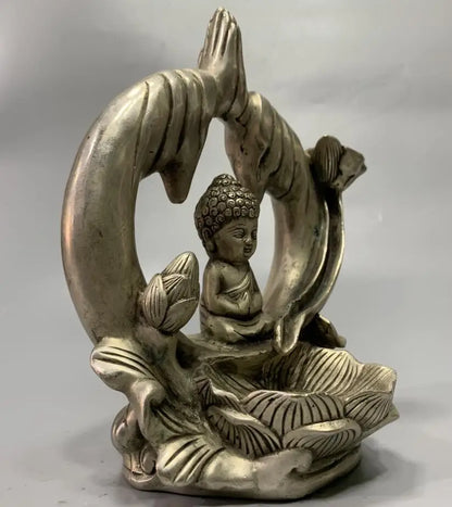 China White copper small Tathagata Buddha Backflow Incense burner crafts statue