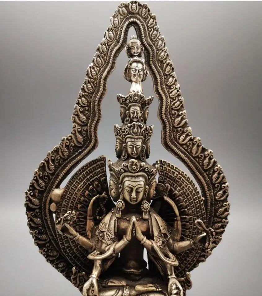 China White copper thousand head Guanyin Buddha crafts statue