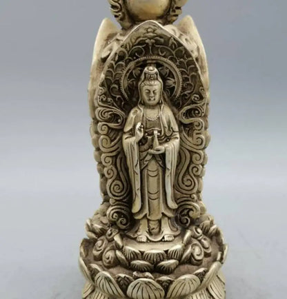 China White copper three surface Goddess of mercy Buddha crafts statue