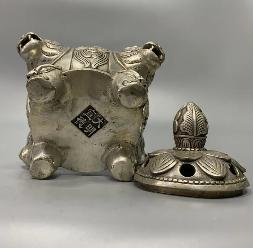 China White copper tiger head Incense burner crafts statue