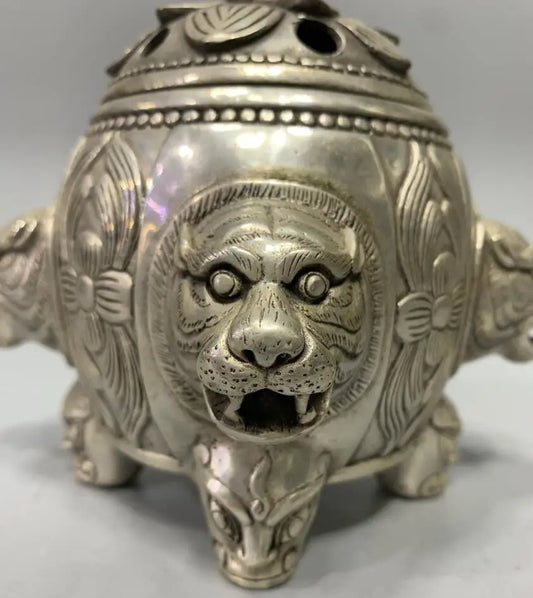 China White copper tiger head Incense burner crafts statue