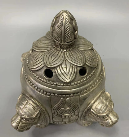 China White copper tiger head Incense burner crafts statue