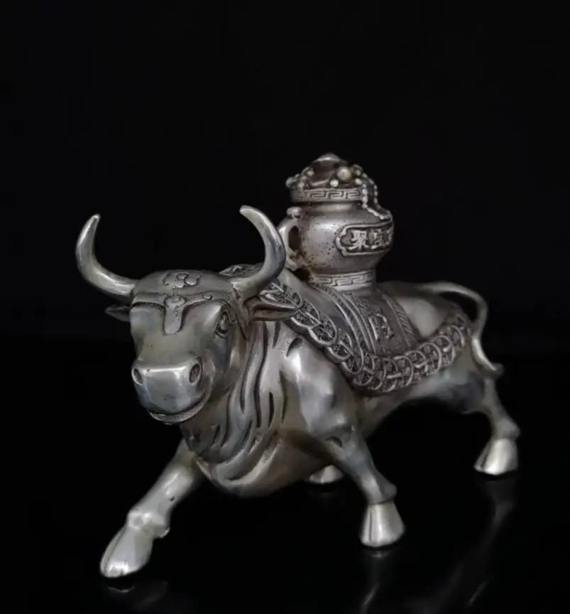 China White copper treasure bowl cow crafts statue