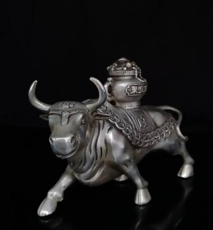 China White copper treasure bowl cow crafts statue