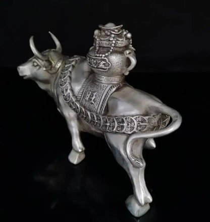 China White copper treasure bowl cow crafts statue