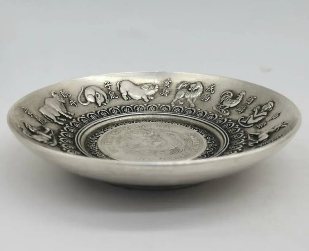 China White copper twelve zodiac plate saucer crafts statue