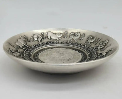 China White copper twelve zodiac plate saucer crafts statue