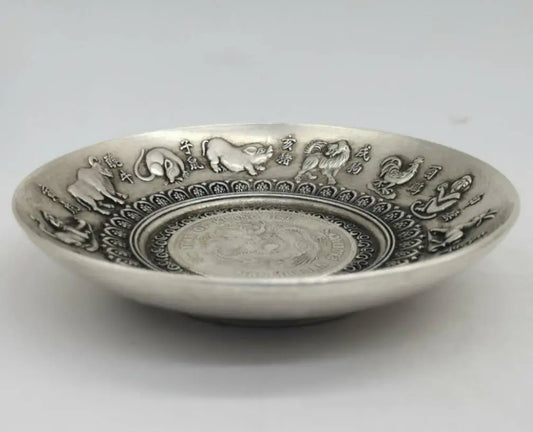 China White copper twelve zodiac plate saucer crafts statue
