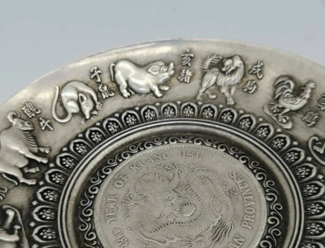 China White copper twelve zodiac plate saucer crafts statue