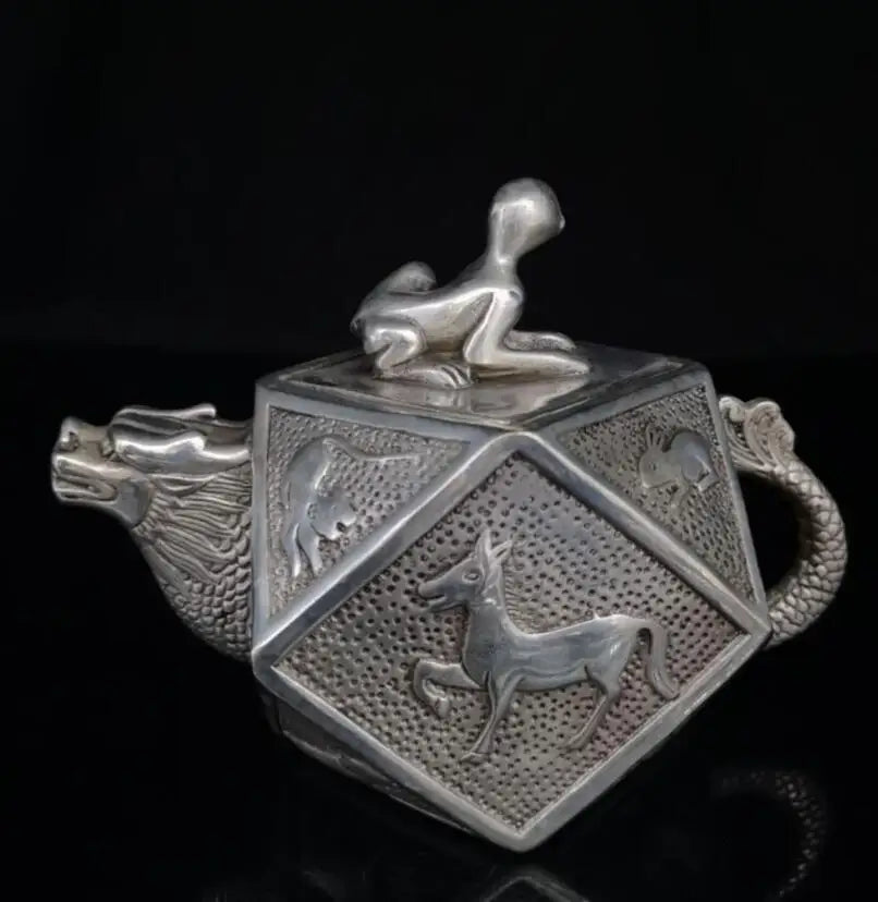 China White copper twelve zodiac teapot crafts statue