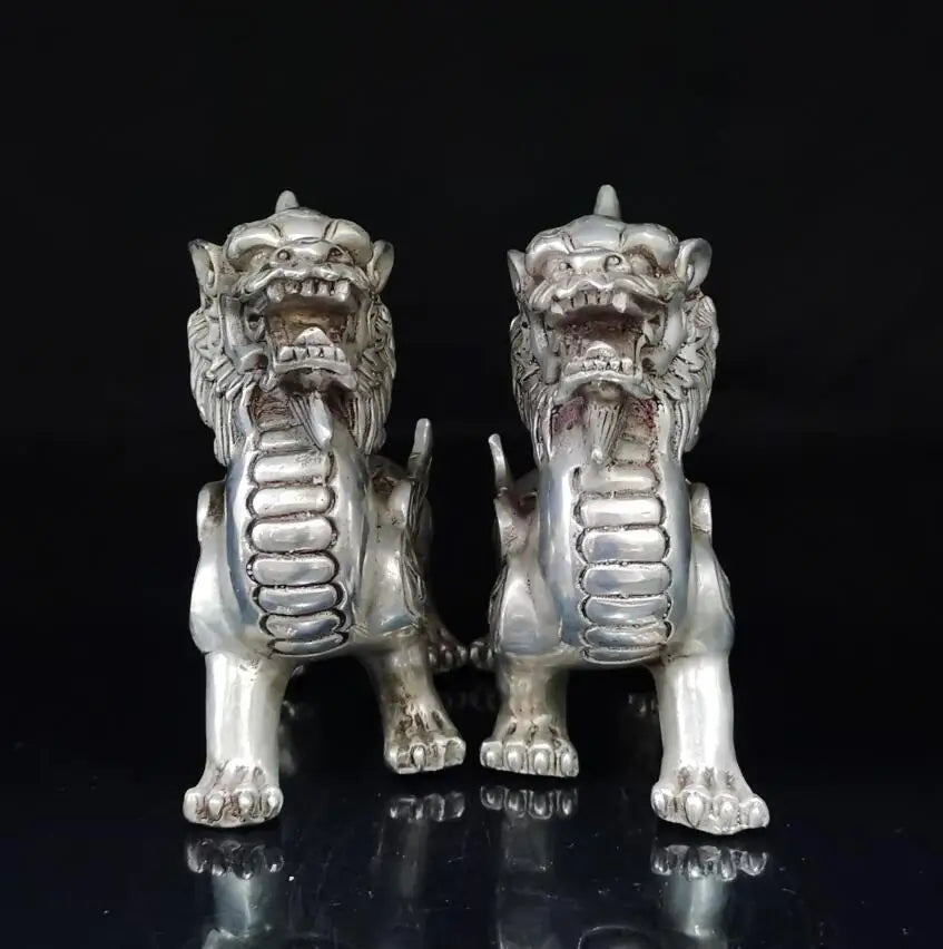 China White copper unicorn crafts statue A pair