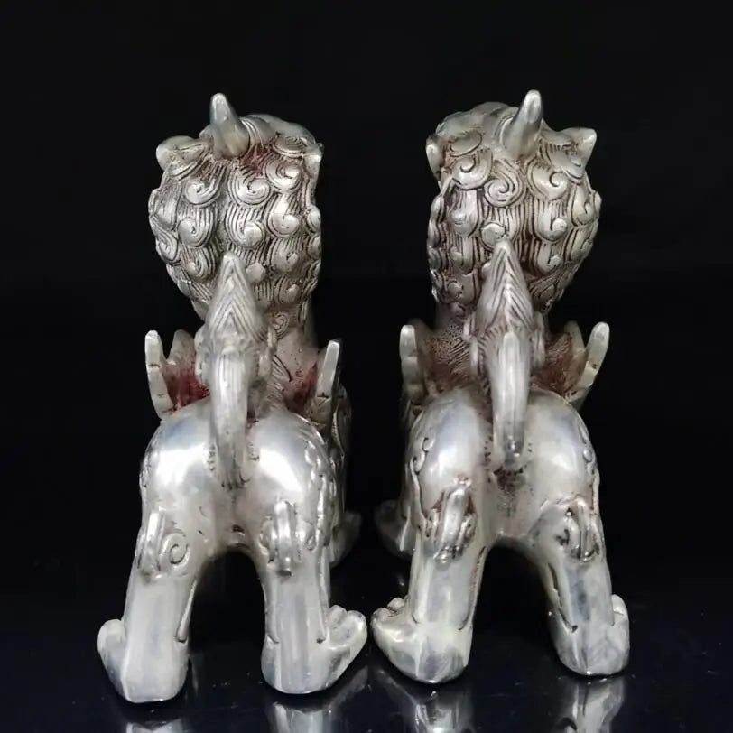 China White copper unicorn crafts statue A pair