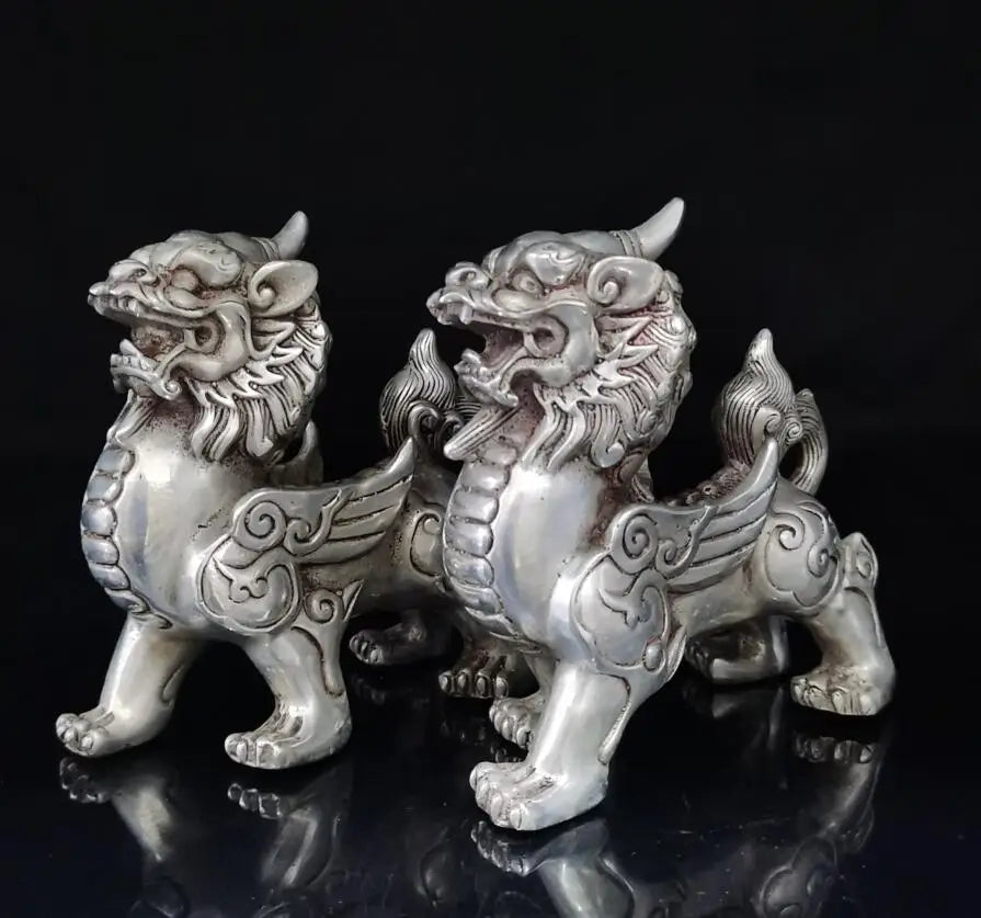 China White copper unicorn crafts statue A pair