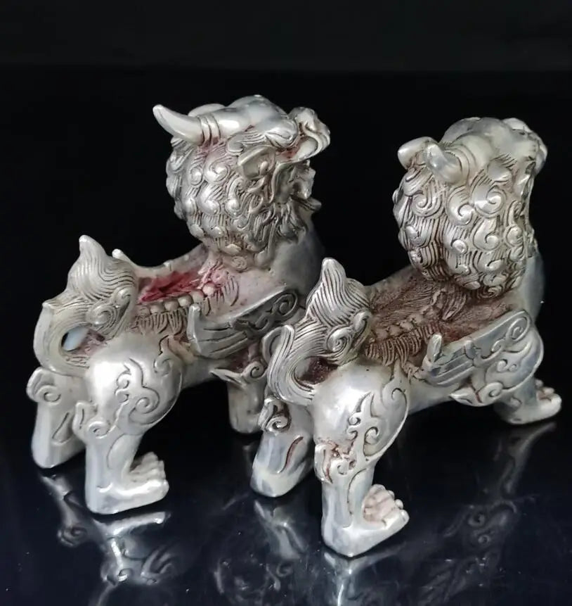 China White copper unicorn crafts statue A pair
