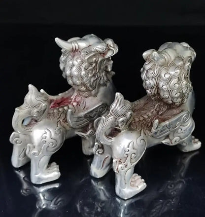 China White copper unicorn crafts statue A pair