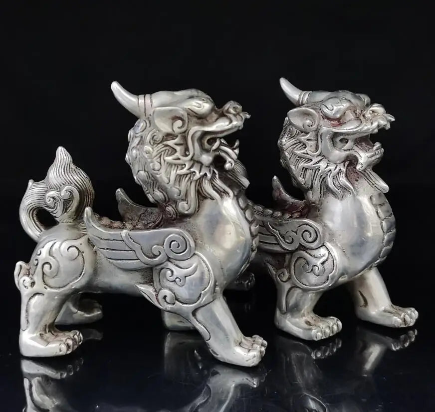 China White copper unicorn crafts statue A pair