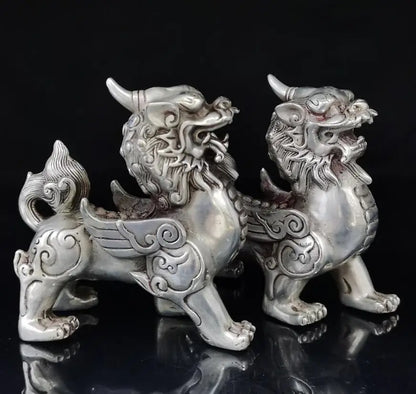 China White copper unicorn crafts statue A pair