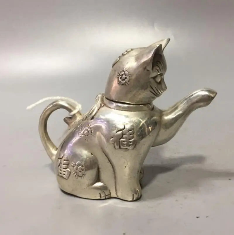 China White copper wealth cat teapot crafts statue