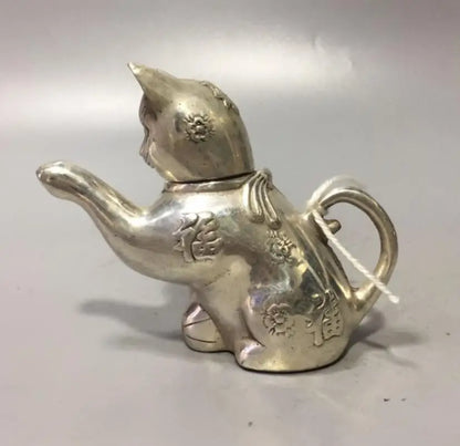 China White copper wealth cat teapot crafts statue
