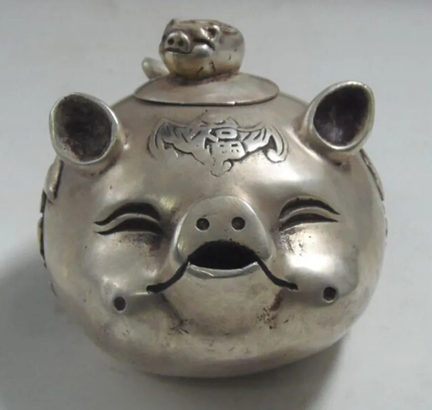 China White copper wealth pig shape teapot crafts statue