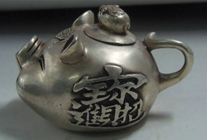 China White copper wealth pig shape teapot crafts statue