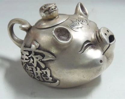 China White copper wealth pig shape teapot crafts statue