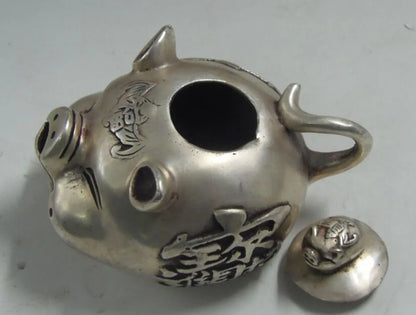 China White copper wealth pig shape teapot crafts statue
