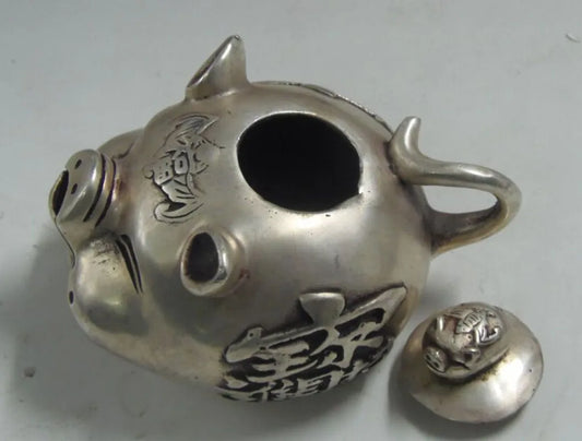 China White copper wealth pig shape teapot crafts statue