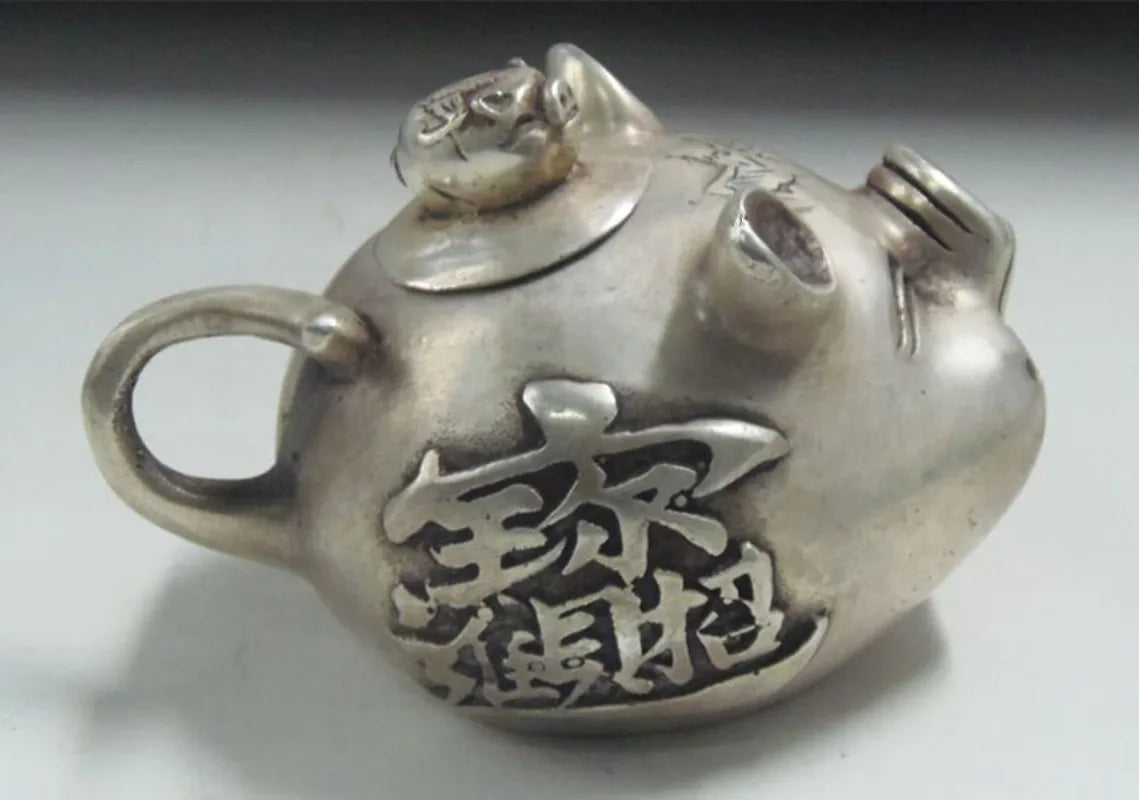 China White copper wealth pig shape teapot crafts statue
