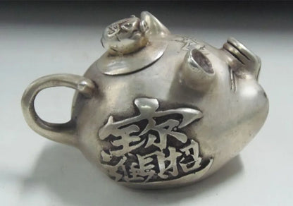 China White copper wealth pig shape teapot crafts statue