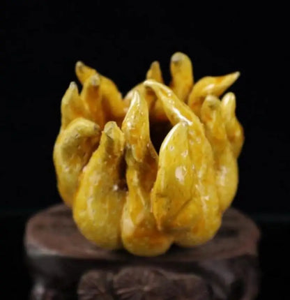 China Yellow glaze ceramic Buddha hand pen wash crafts statue